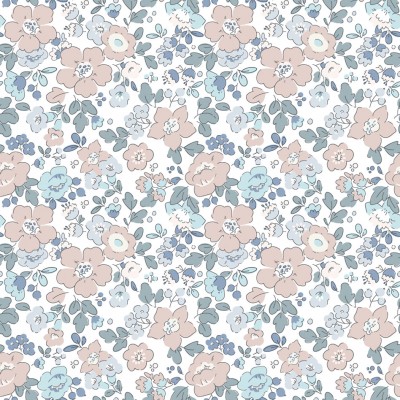 67894 TEJIDO ESTAMPADO LIBERTY ALISA (02) 1.40 M. 110 GR/M2. ALGODON 100% BLANCO/AZUL Venta en piezas de 10.00 M