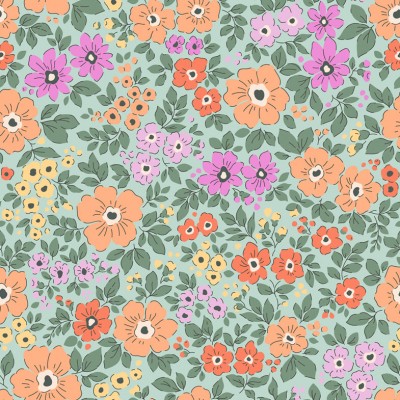 67896 TEJIDO ESTAMPADO LIBERTY AKINA (02) 1.40 M. 110 GR/M2. ALGODON 100% VERDE Venta en piezas de 10.00 M