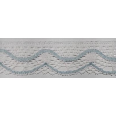 9622-001 PUNTILLA BOLILLO KEILY 45 MM. POLIESTER 100% BLANCO/CELESTE Venta en piezas de 25.00 M