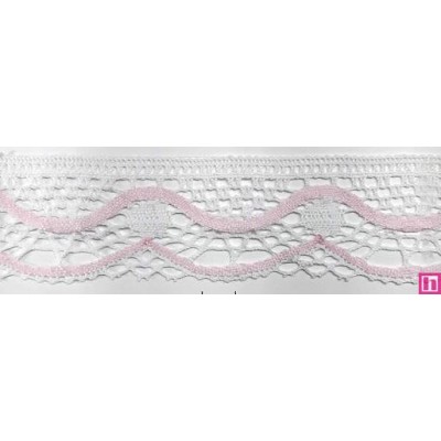 9622-002 PUNTILLA BOLILLO KEILY 45 MM. POLIESTER 100% BLANCO/ROSA Venta en piezas de 25.00 M