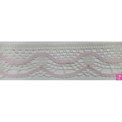 9622-005 PUNTILLA BOLILLO KEILY 45 MM. POLIESTER 100% MARFIL/ROSA Venta en piezas de 25.00 M