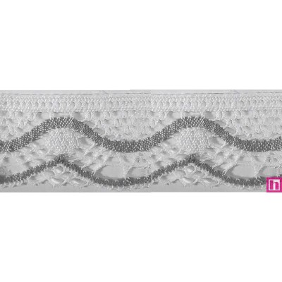 9622-017 PUNTILLA BOLILLO KEILY 45 MM. POLIESTER 100% BLANCO/GRIS Venta en piezas de 25.00 M