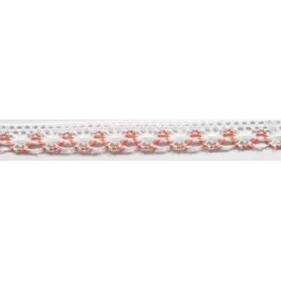 9623-34 PUNTILLA BOLILLO ACHIOTE 15 MM. POLIESTER 100% BLANCO/NARANJA Venta en piezas de 25.00 M