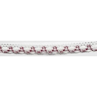 9623-39 PUNTILLA BOLILLO ACHIOTE 15 MM. POLIESTER 100% BLANCO/ROJO Venta en piezas de 25.00 M