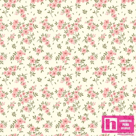 64272 TEJIDO ESTAMPADO LIBERTY FLOWER GARDEN (03) 1.40 M. 110 GR/M2. ALGODON 100% MARFIL/ROSA Venta en piezas de 5.00 M
