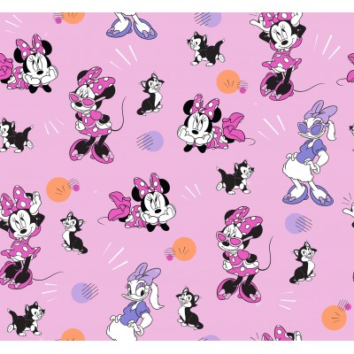 67236 TEJIDO ESTAMPADO MINNIE (00) 1.40 M. 130 GR/M2 ALGODON 100% ROSA Venta en piezas de 6.00 M