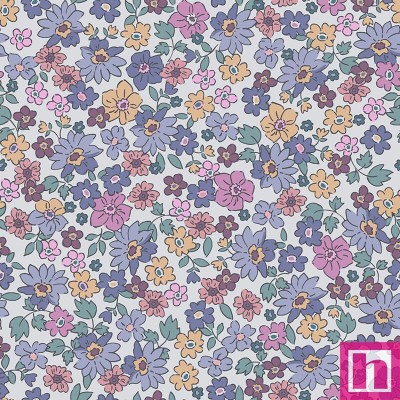 67187 TEJIDO ESTAMPADO LIBERTY JOSEFITA (03) 1.40 M. 110 GR/M2. ALGODON 100% BLANCO/LILA Venta en piezas de 10.00 M