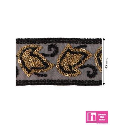 460303-45-2 GALON LENTEJUELAS FANTASIA ABARNE 45 MM. POLIESTER-PVC NEGRO Venta en piezas de 13.70 M