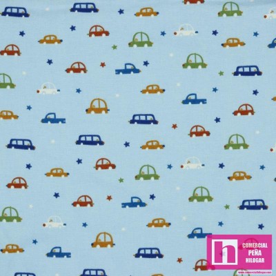 P94-09320-005 FRANELA ESTAMPADA CARS STARS (04) 142 CM. 165 GR/M2. ALGODON 100% AZUL Venta en piezas de 1.00 C