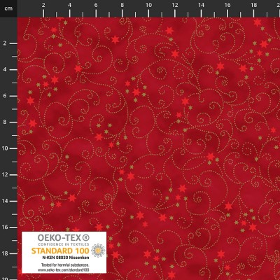 4593-406 PATCH.AMERICANO SNOW CRYSTALS (20) 110 CM. ALGODON 100% ROJO/DORADO METALLIC Venta en piezas de 6.00 M