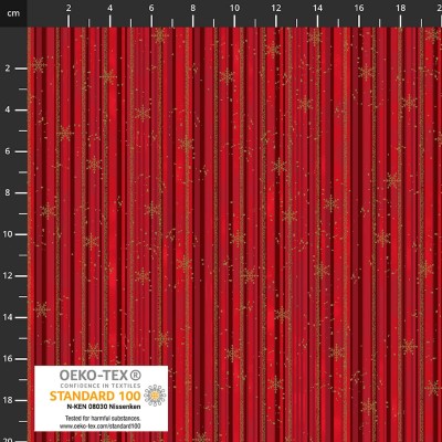 4593-415 PATCH.AMERICANO SNOW CRYSTALS (05) 110 CM. ALGODON 100% ROJO/DORADO METALLIC Venta en piezas de 6.00 M