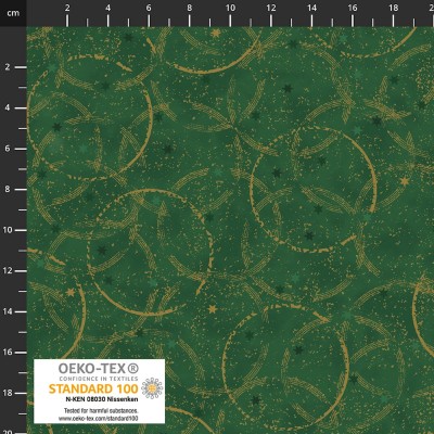 4593-800 PATCH.AMERICANO SNOW CRYSTALS (34) 110 CM. ALGODON 100% VERDE/DORADO METALLIC Venta en piezas de 6.00 M
