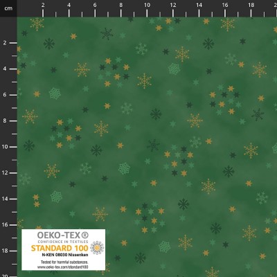 4593-813 PATCH.AMERICANO SNOW CRYSTALS (35) 110 CM. ALGODON 100% VERDE/DORADO METALLIC Venta en piezas de 6.00 M