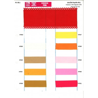 47928 BILL GALON PIQULLO 50 MM. POLIESTER 70%-ALGODON 30% NARANJA-017 Venta en piezas de 25.00 M