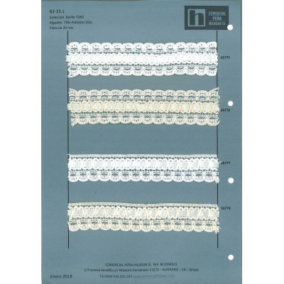 56776 TOKE GALON BOLILLO 35 MM. ALGODON 75%-POLIESTER 25% BEIG Venta en piezas de 20.00 M