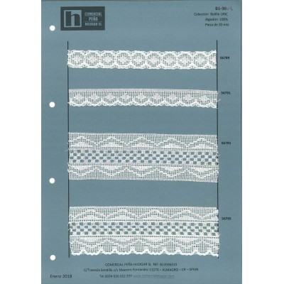 56791 URIC PUNTILLA BOLILLO 20 MM. ALGODON 100% BLANCO Venta en piezas de 20.00 M