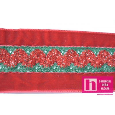 58442 TURION GALON BOLILLO FANTASIA 45 MM POLIAMIDA 70%-POLIESTER 30% VERDE/ROJO Venta en piezas de 30.00 C