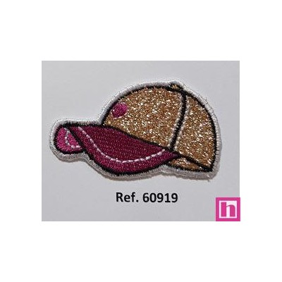 60919 APLICACION GORRA TERMO-ADHESIVA  6X3 POLIESTER 50%-VISCOSA 50% DORADO Venta en piezas de 6.00 U