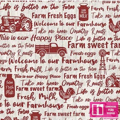 63776 PATCH.AMERICANO LIFE IS BETTER ON THE FARM (06) 110 CM. ALGODON 100% ROJO Venta en piezas de 6.80 M