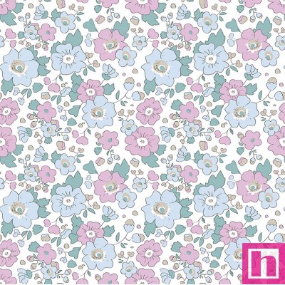 67186 TEJIDO ESTAMPADO LIBERTY JOSEFITA (02) 1.40 M. 110 GR/M2. ALGODON 100% BLANCO/CELESTE Venta en piezas de 10.00 M