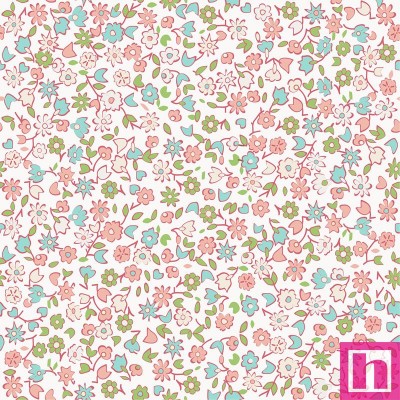 67193 TEJIDO ESTAMPADO LIBERTY IRMA (02) 1.40 M. 110 GR/M2. ALGODON 100% BLANCO/TURQUESA Venta en piezas de 10.00 M