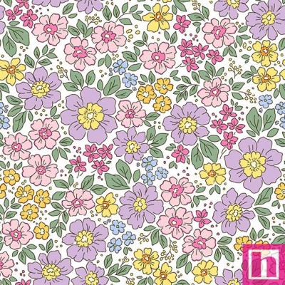 67197 TEJIDO ESTAMPADO LIBERTY AYANA (03) 1.40 M. 110 GR/M2. ALGODON 100% BLANCO/LILA Venta en piezas de 10.00 M