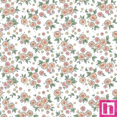 67198 TEJIDO ESTAMPADO LIBERTY CRETA (01) 1.40 M. 110 GR/M2. ALGODON 100% BLANCO/MELOCOTON Venta en piezas de 10.00 M