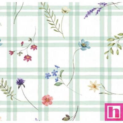 67333 LONETA ESTAMPADA ANTIMANCHAS SITA (02) 1.60 M. POLIESTER 100% NATURAL/VERDE Venta en piezas de 7.00 M