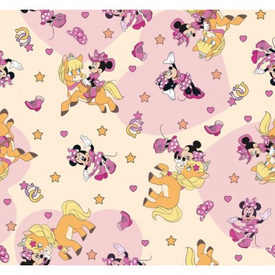 67911 TEJIDO ESTAMPADO MINNIE PARTY (00) 1.40 M. 130 GR/M2 ALGODON 100% ROSA Venta en piezas de 6.00 M