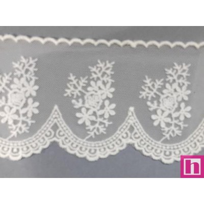 725354-0001 PUNTILLA TUL BORDADO ERIKA 85 MM. POLIESTER 50%-ALGODON 50% BLANCO Venta en piezas de 14.60 M