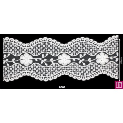 725355-0001 GALON TUL BORDADO LEILANI 60 MM. POLIESTER 50%-ALGODON 50% BLANCO Venta en piezas de 14.60 M