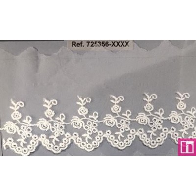 725356-0001 PUNTILLA TUL BORDADO JAZIEL 60 MM. POLIESTER 50%-ALGODON 50% BLANCO Venta en piezas de 14.60 M