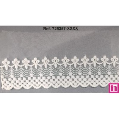 725357-0001 PUNTILLA TUL BORDADO AOLANI 70 MM. POLIESTER 50%-ALGODON 50% BLANCO Venta en piezas de 14.60 M