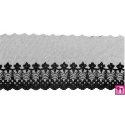 725357-0002 PUNTILLA TUL BORDADO AOLANI 70 MM. POLIESTER 50%-ALGODON 50% NEGRO Venta en piezas de 14.60 M