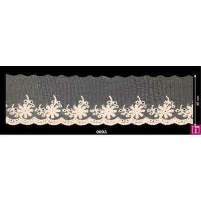 725358-0002 PUNTILLA TUL BORDADO HANY 40 MM. POLIESTER 50%-ALGODON 50% NEGRO Venta en piezas de 14.60 M