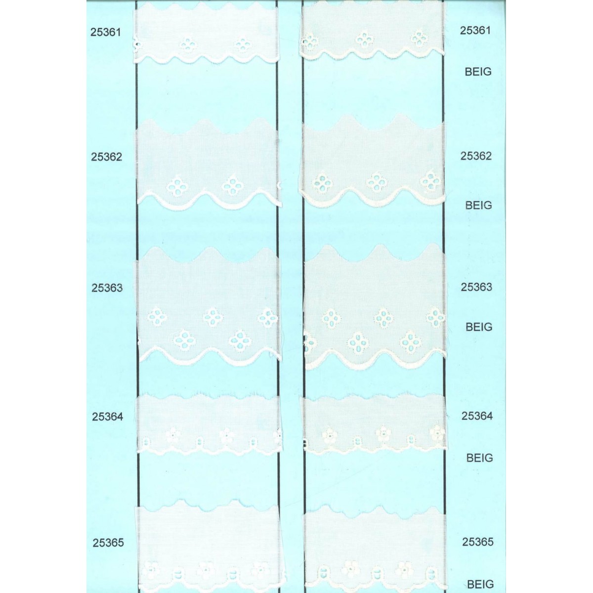 25361-000 BORDADO BATISTA BONNIE POL 60%-ALG 40% BLANCO VENTA EN PZAS. DE 13,8 M APROX.