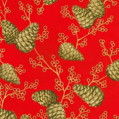 P137-SRKM-23705-91 PATCH. AMERICANO HOLIDAY FLOURISH - FOREST GLEN (27) 110 CM. ALGODON 100% ROJO/DORADO METALLIC Venta en pieza