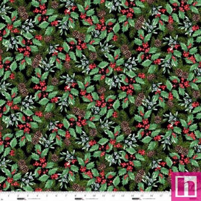 P140-8383-99 PATCH. AMERICANO BLOOMS OF THE HOLIDAY (11) 110 CM. ALGODON 100% NEGRO/VERDE Venta en piezas de 7.00 M