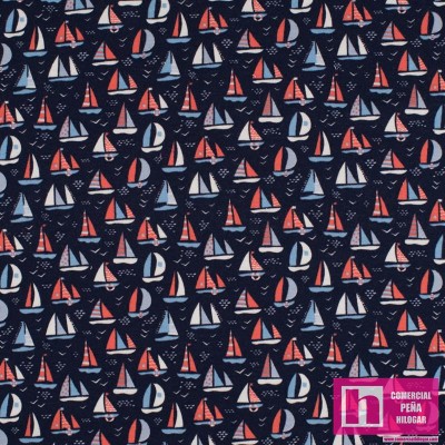 P48-K10085-008 PUNTO ESTAMPADO GUSTA (02) 1.45 M. 200 GR/M2. ALGODON 95%-EA 5% MARINO/AZUL Venta en piezas de 6.00 M