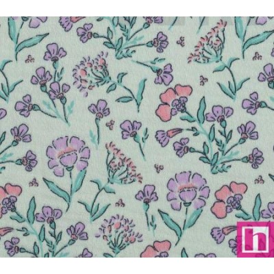 P94-4152-016 DOBLE GASA ESTAMPADA NALLELY (02) 135 CM. 125 GR/M2. ALGODON 100% VERDE/LILA Venta en piezas de 6.00 M