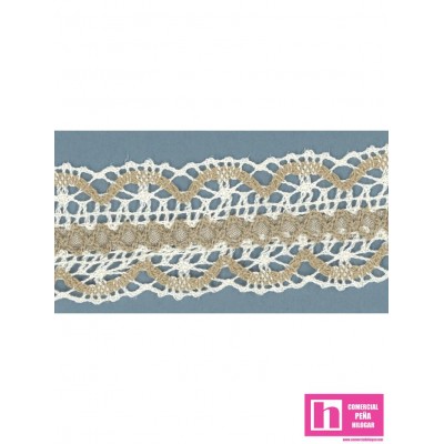 245372-6 GALON CINTA BOLILLO DEKA 35 MM. ALGODON 100% MARFIL/CAMEL Venta en piezas de 25.00 M