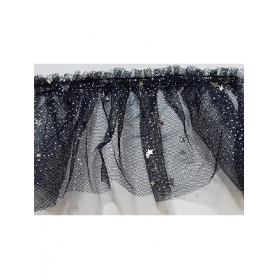 60841 PUNTILLA TUL FRUNCIDA ELASTICA BARTO 90 MM POLIESTER 100% MARINO Venta en piezas de 9.00 M