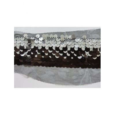 60873 GALON FANTASIA LENTEJUELAS DARGI 45 MM. POLIESTER 100%PLATA/NEGRO Venta en piezas de 13.00 M