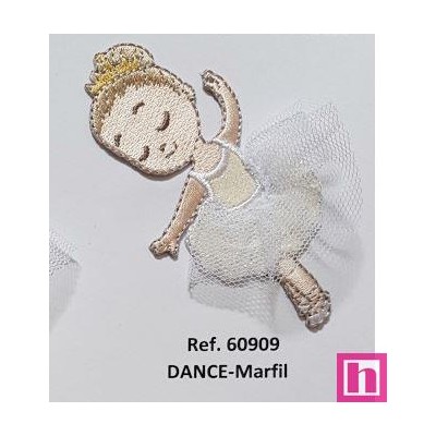 60909 APLICACION BAILARINA TERMO-ADHESIVA DANCE 5X8 POLIESTER 50%-VISCOSA 50% MARFIL Venta en piezas de 6.00 U
