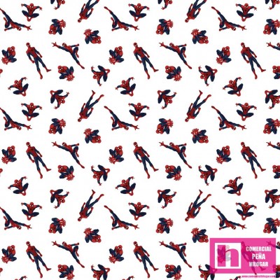 62737 TEJIDO ESTAMPADO SPIDERMAN (02) 1.50 M. ALGODON 100%. 180 HILOS. BLANCO Venta en piezas de 10.00 M