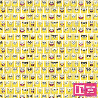 62759 TEJIDO ESTAMPADO BOB ESPONJA CARAS (02) 1.50 M. ALGODON 100%. 180 HILOS. AMARILLO Venta en piezas de 10.00 M