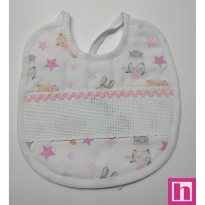 983492-000 BABERO ESTAMPADO+PANAMA JULIA 20X20 POLIESTER 60%-ALGODON 40% ROSA/VIVO BLANCO Venta en piezas de 3.00 U