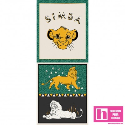 P108-85260408PL-01 PATCH. AMERICANO EL REY LEON CUTE AND WILD -  PANEL 110 CM. ALGODON 100% MULTI/METALLIC Venta en piezas de 7.