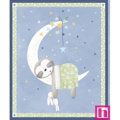 P121-SSLO5193PA-B PATCH. AMERICANO SLEEPY SLOTH (01) PANEL 90X110 CM. ALGODON 100% CIELO Venta en piezas de 7.00 M