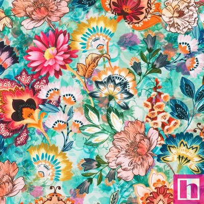 P135-SRKD-23487-364 PATCH. AMERICANO BAROQUE BLOOM (03) 110 CM. ALGODON 100% TURQUESA/MULTI Venta en piezas de 7.00 M